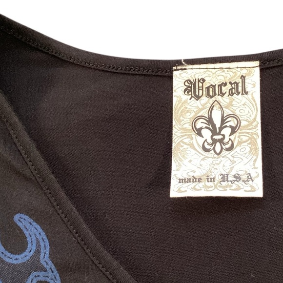 Be Vocal Rhinestone Cross Flutter Sleeve Mixed Print Tunic Top Medium USA Fairy - Picture 2 of 11